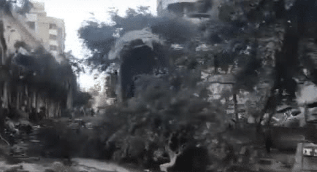 The effects of the raids that targeted the vicinity of Bahman Hospital in Haret Hreik in the southern suburbs of Beirut this morning