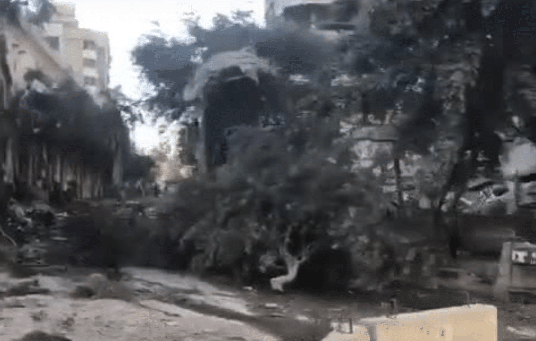 The effects of the raids that targeted the vicinity of Bahman Hospital in Haret Hreik in the southern suburbs of Beirut this morning
