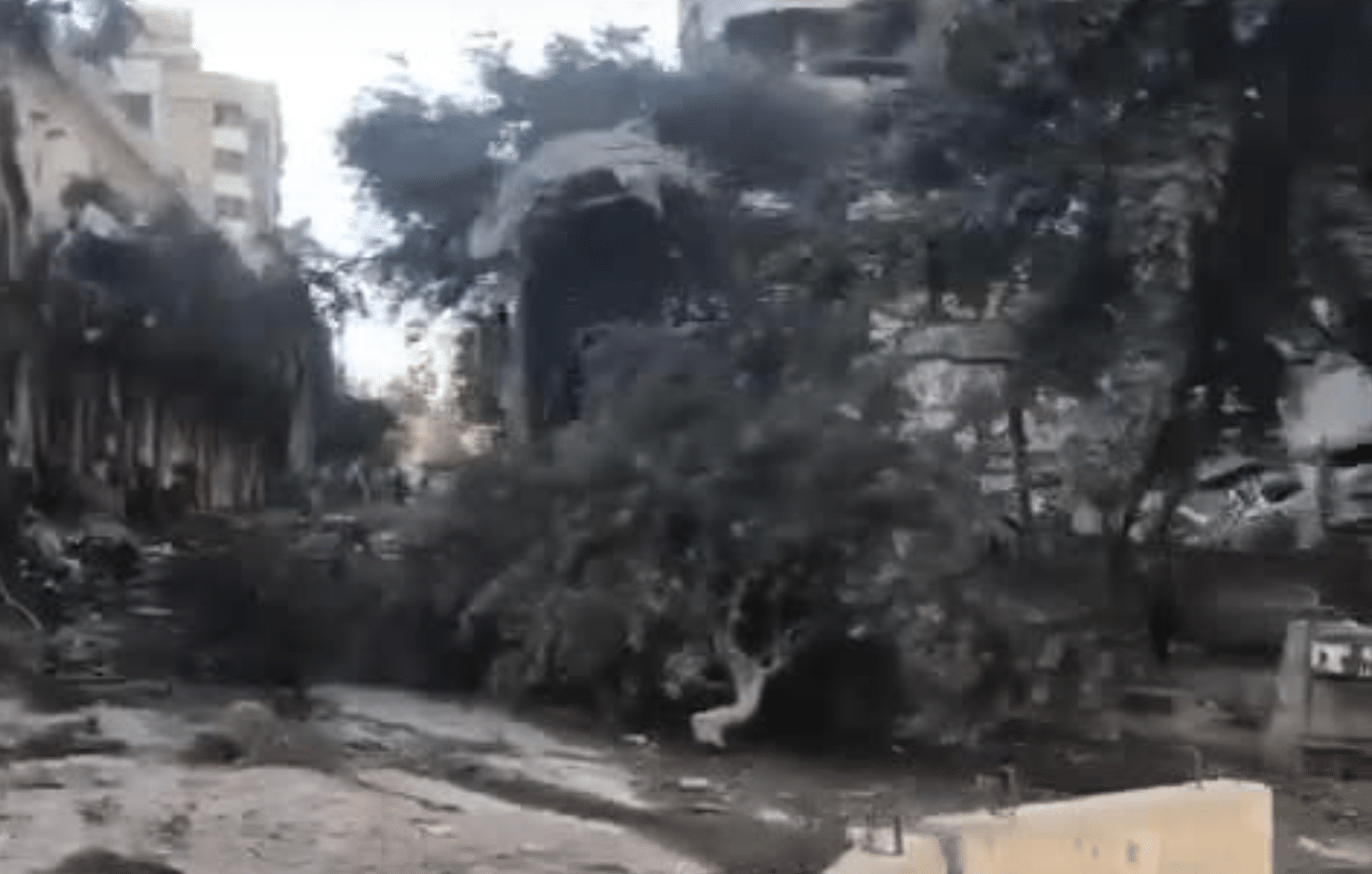 The effects of the raids that targeted the vicinity of Bahman Hospital in Haret Hreik in the southern suburbs of Beirut this morning