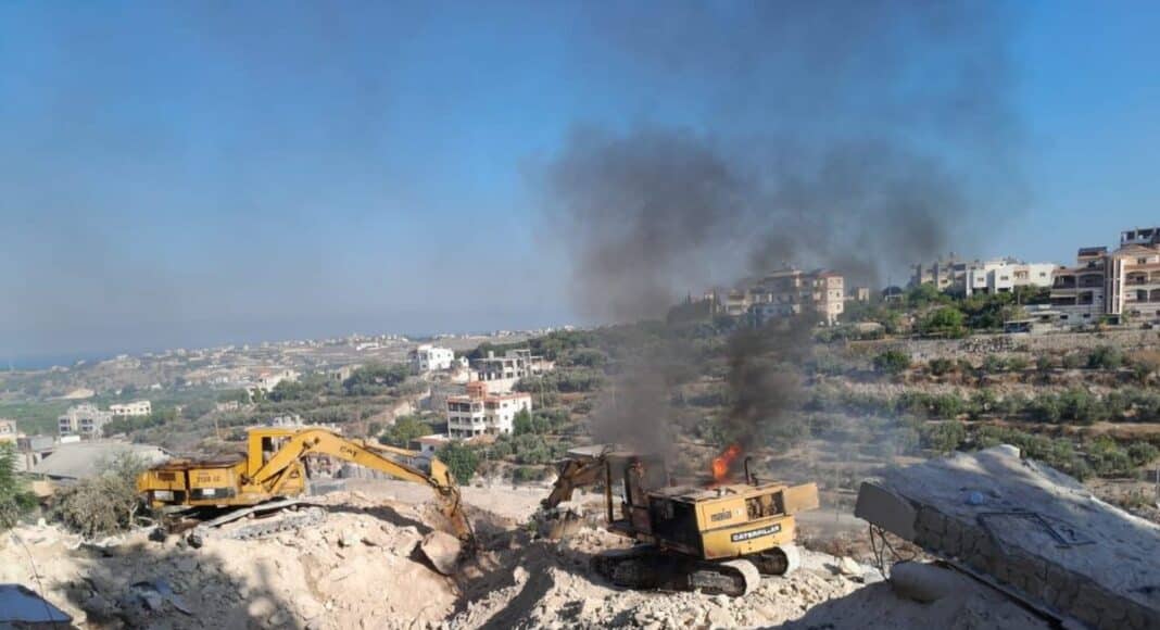 Two Israeli drone strikes targeted two bulldozers in the town of Tayr Dibba, south Lebanon, which were working to remove rubble from a previous strike