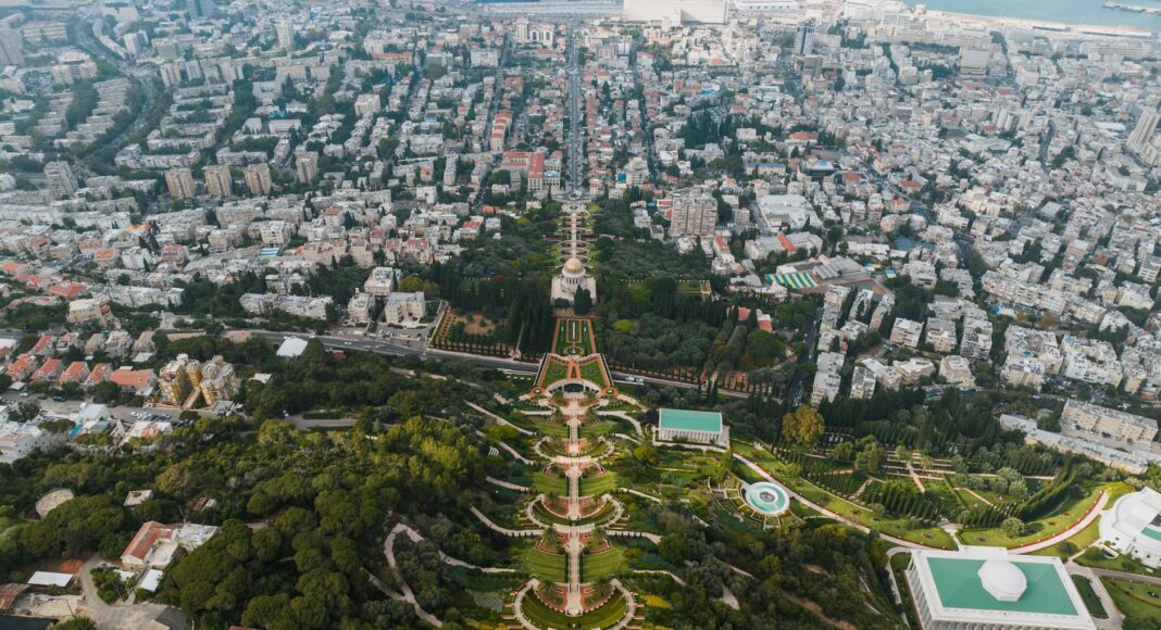 green gardens in cityscape