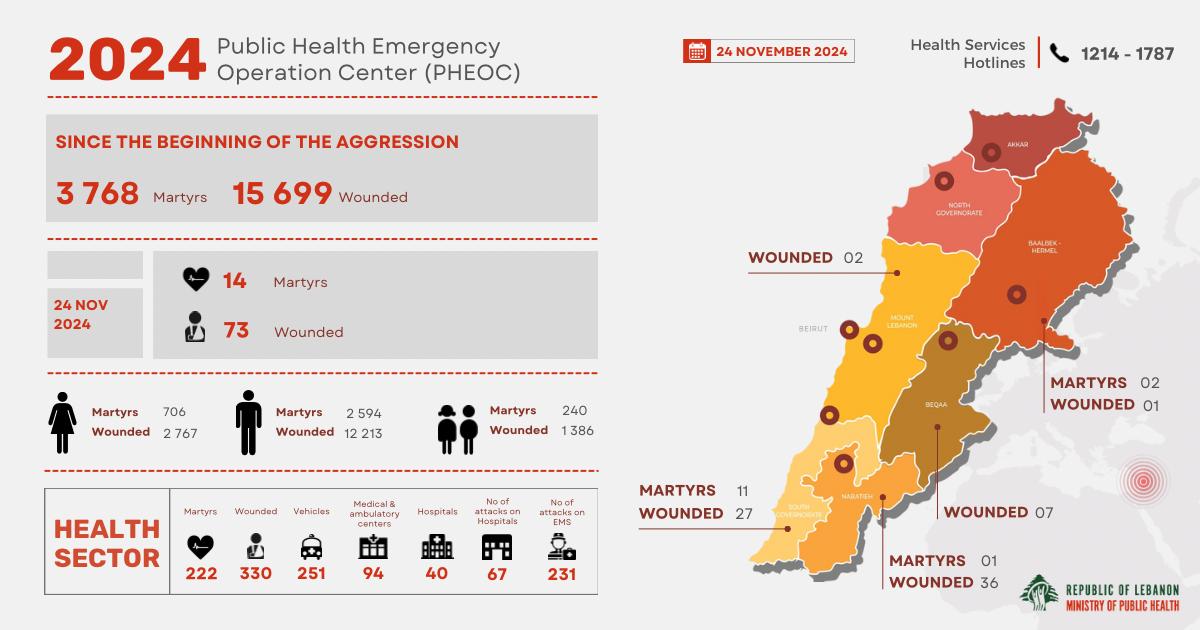 3 768 personnes assassinées au Liban suite à des frappes israéliennes selon le dernier bilan provisoire 3 768 personnes assassinées au Liban suite à des frappes israéliennes selon le dernier bilan provisoire
