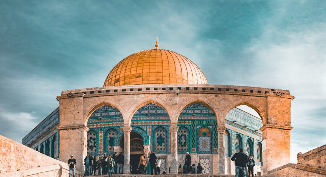 orange and blue dome mosque