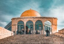 orange and blue dome mosque