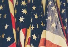 closeup photo of United States of America flag