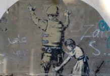girl and soldier wall graphic