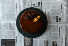 brown round plate on white newspaper