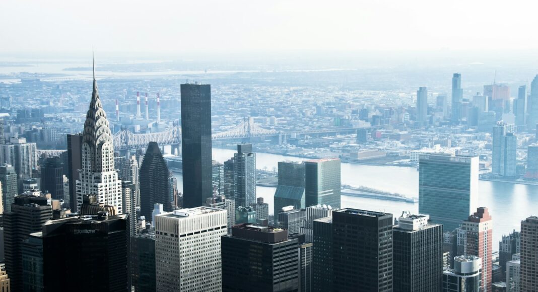 a view of a city from the top of a building