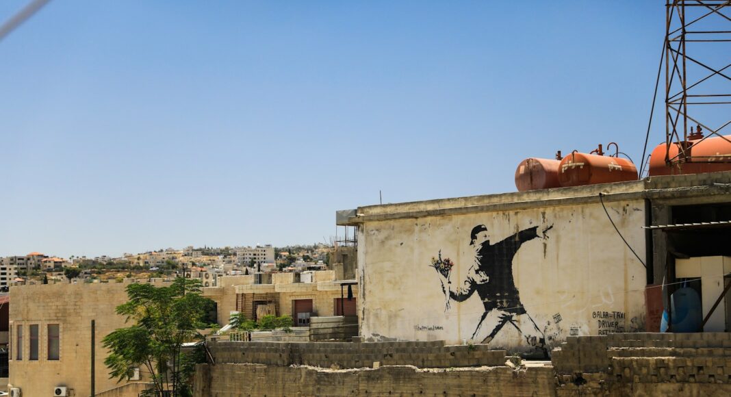 a wall with a mural on it