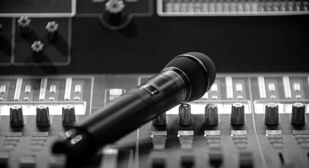 wireless microphone on audio mixer