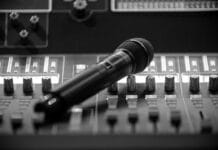 wireless microphone on audio mixer