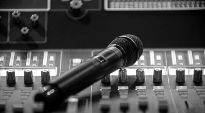 wireless microphone on audio mixer
