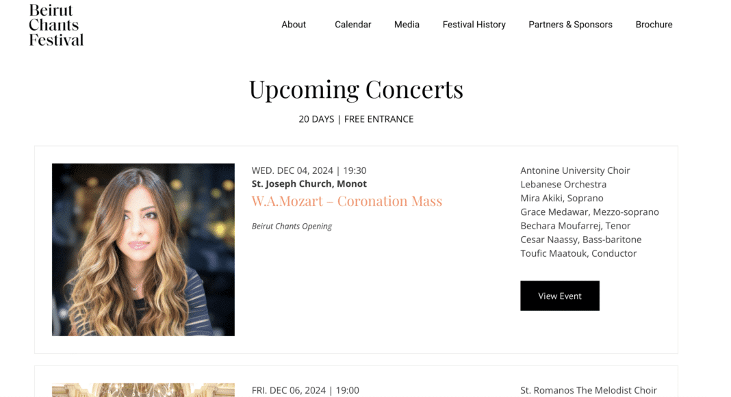 Calendrier des concerts - Festival Beirut Chants