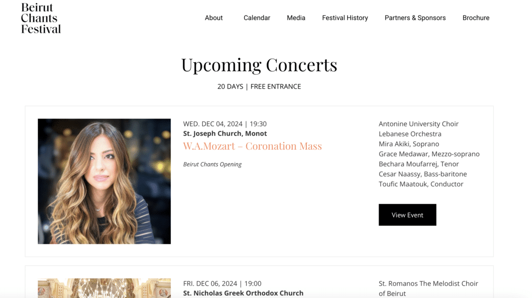 Calendrier des concerts - Festival Beirut Chants