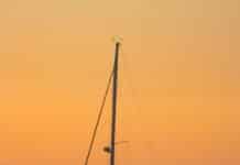 a sailboat in the ocean at sunset