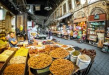 a market with lots of food