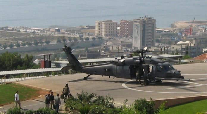 BEIRUT — U.S Air Force airmen load a U.S Air Force HH-60G Pave Hawk helicopter before take-off at the U.S. Embassy in here May 19, 2008. The Air Force's 56th Rescue Squadron and the U.S. Navy's Joint Maritime Ashore Support Team and Task Force 362 deployed to Royal Air Force Cyprus early last week to provide potential re-supply support to the U.S. Embassy in Beirut if requested. Date 19 May 2008 Source http://www.lakenheath.af.mil/news/story.asp?id=123099957 Author Department of Defense photo by Air Force Lt. Col. Neil Eisen