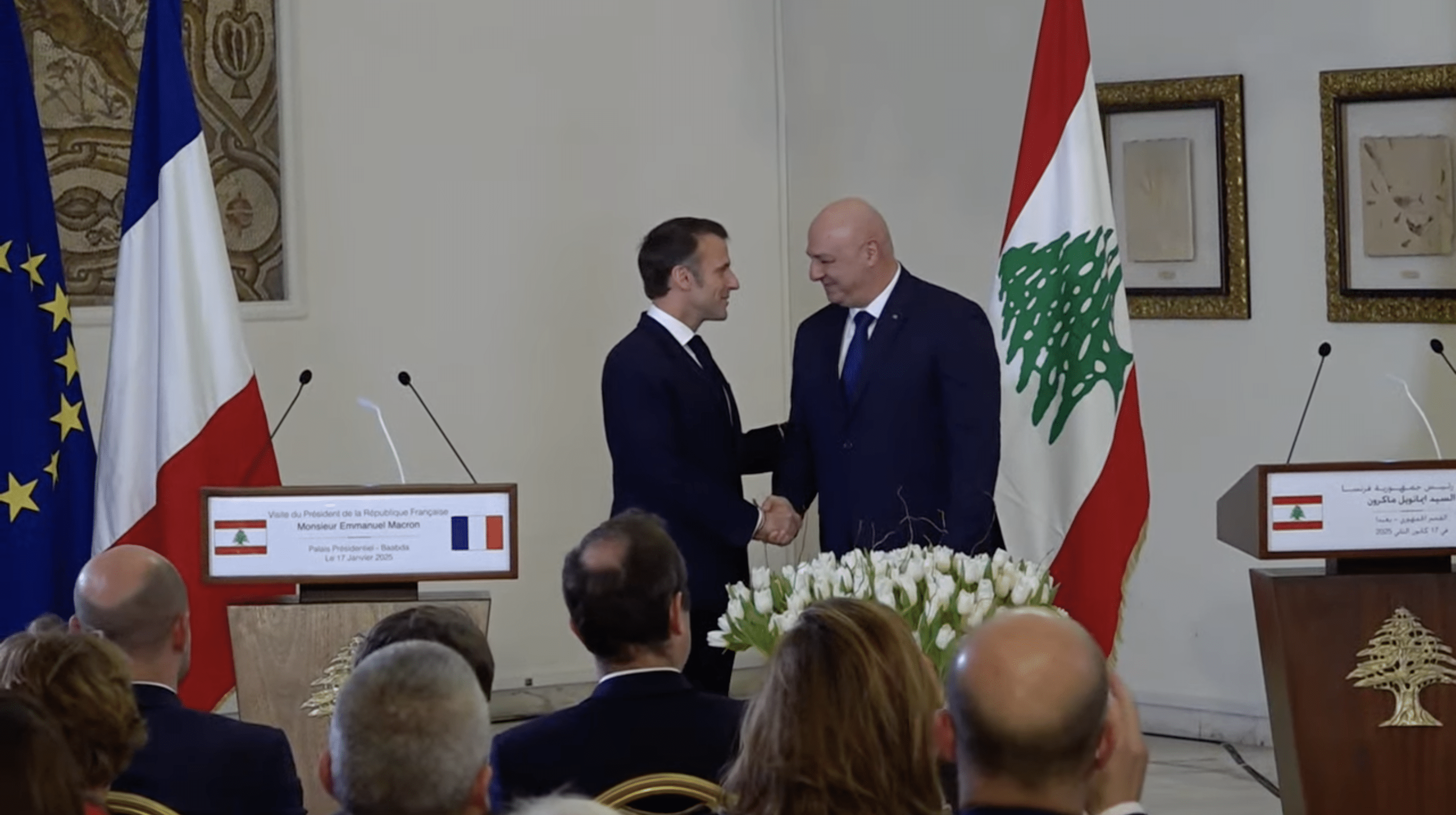 Macron depuis Baabda: Nous soutiendrons votre objectif d’un Liban souverain Macron depuis Baabda: Nous soutiendrons votre objectif d’un Liban souverain