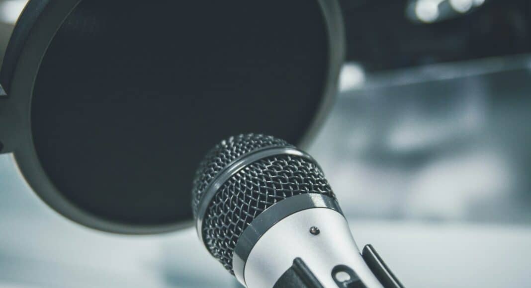 gray and black dynamic microphone with filter