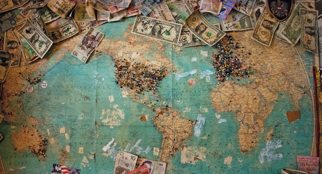 U.S. dollar banknote with map