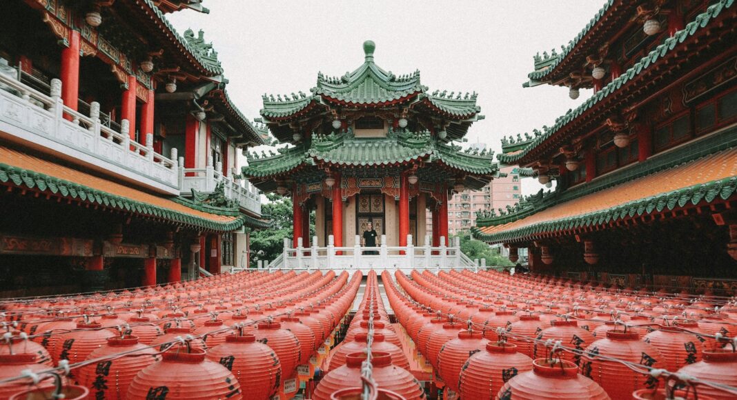 green and red pagoda temple