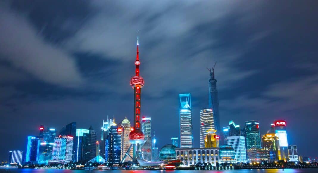 architectural photograph of lighted city sky