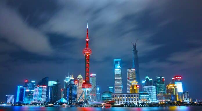 architectural photograph of lighted city sky