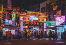 group of people on china town