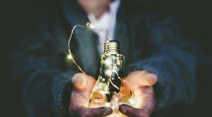 man holding incandescent bulb