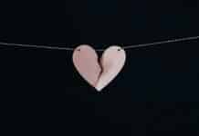 broken heart hanging on wire