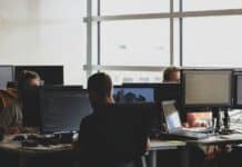 people sitting on chair in front of computer monitor