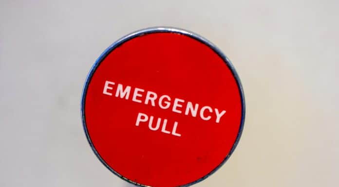 red Emergency Pull lever