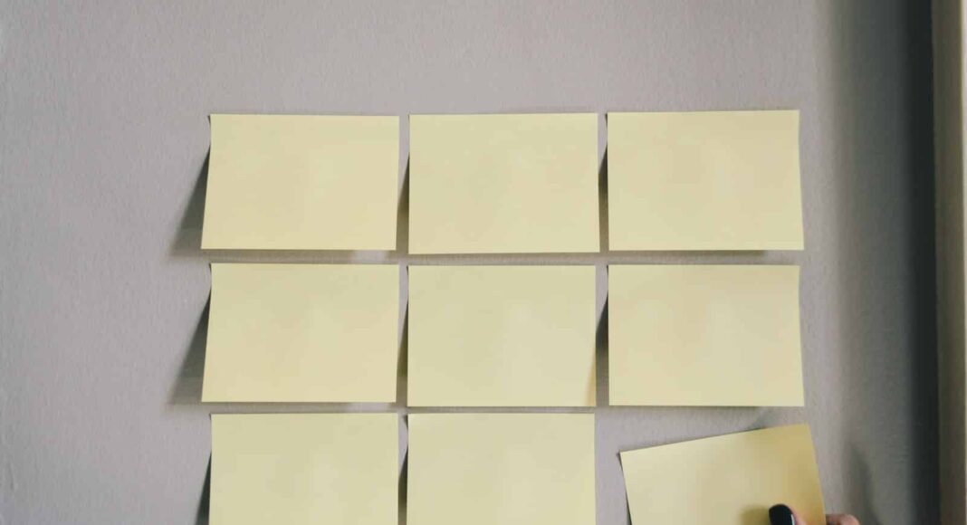six white sticky notes