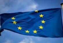 blue and yellow star flag