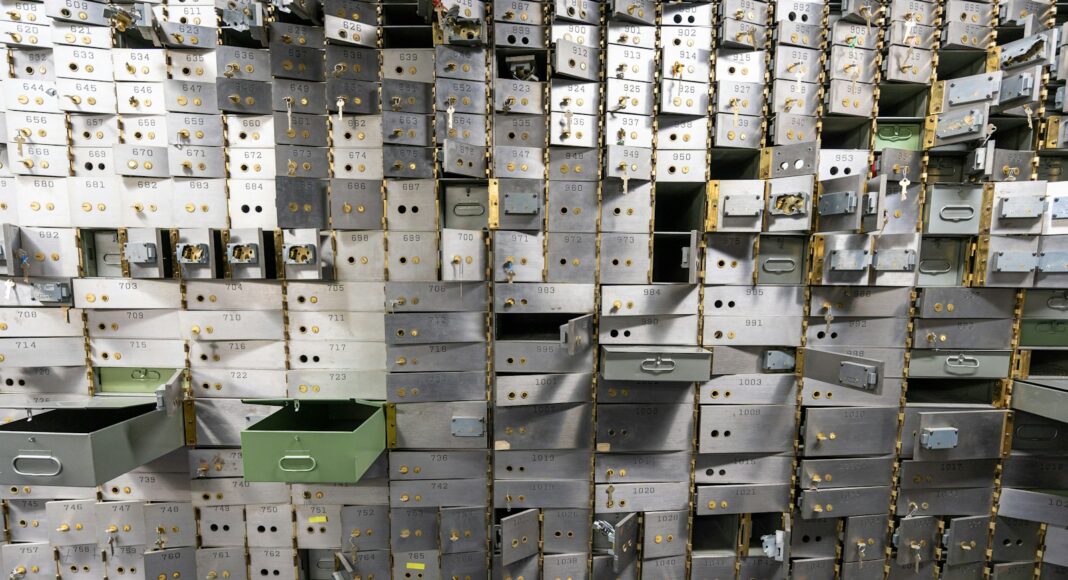 a bunch of metal boxes stacked on top of each other