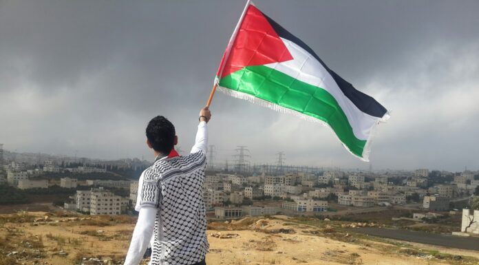 man waving flag