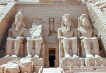 ancient pharaoh sitting monument