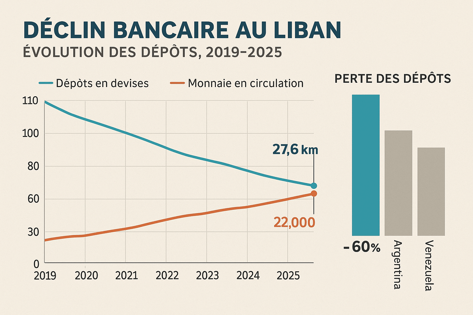 Perspective: déclin bancaire au Liban, contraction des dépôts et fuite des devises