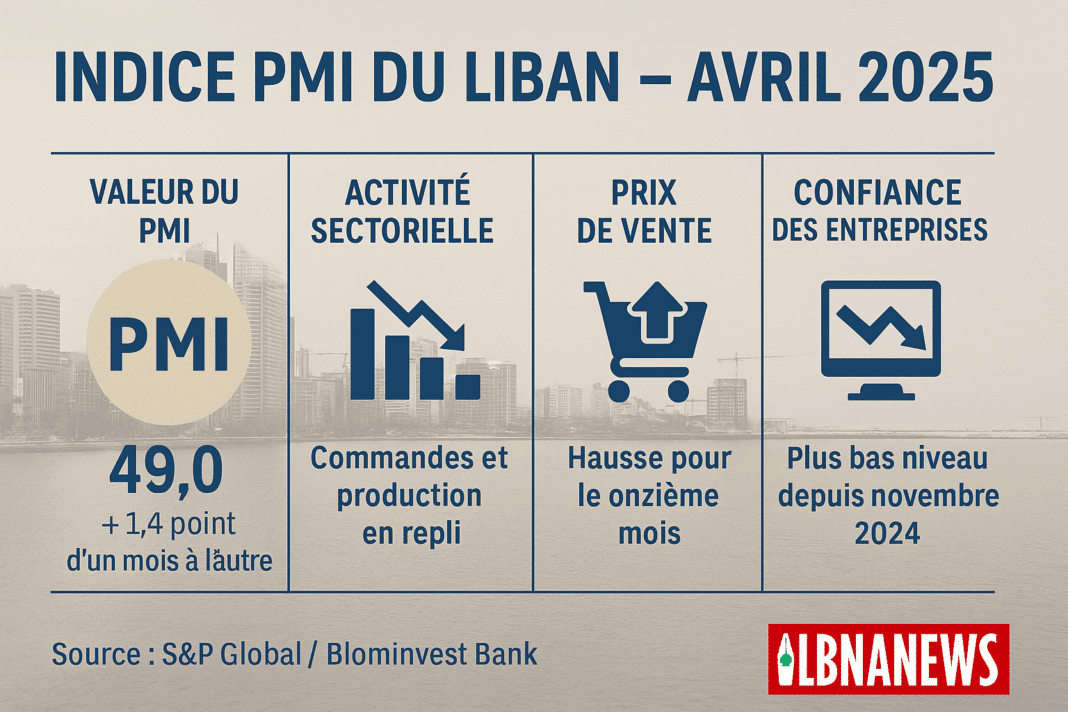 L’indice PMI du Liban atteint 49,0 en avril 2025, signalant une contraction modérée de l’activité privée