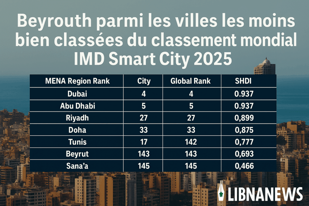 Beyrouth parmi les villes les moins bien classées du classement mondial IMD Smart City 2025
