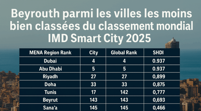 Beyrouth parmi les villes les moins bien classées du classement mondial IMD Smart City 2025