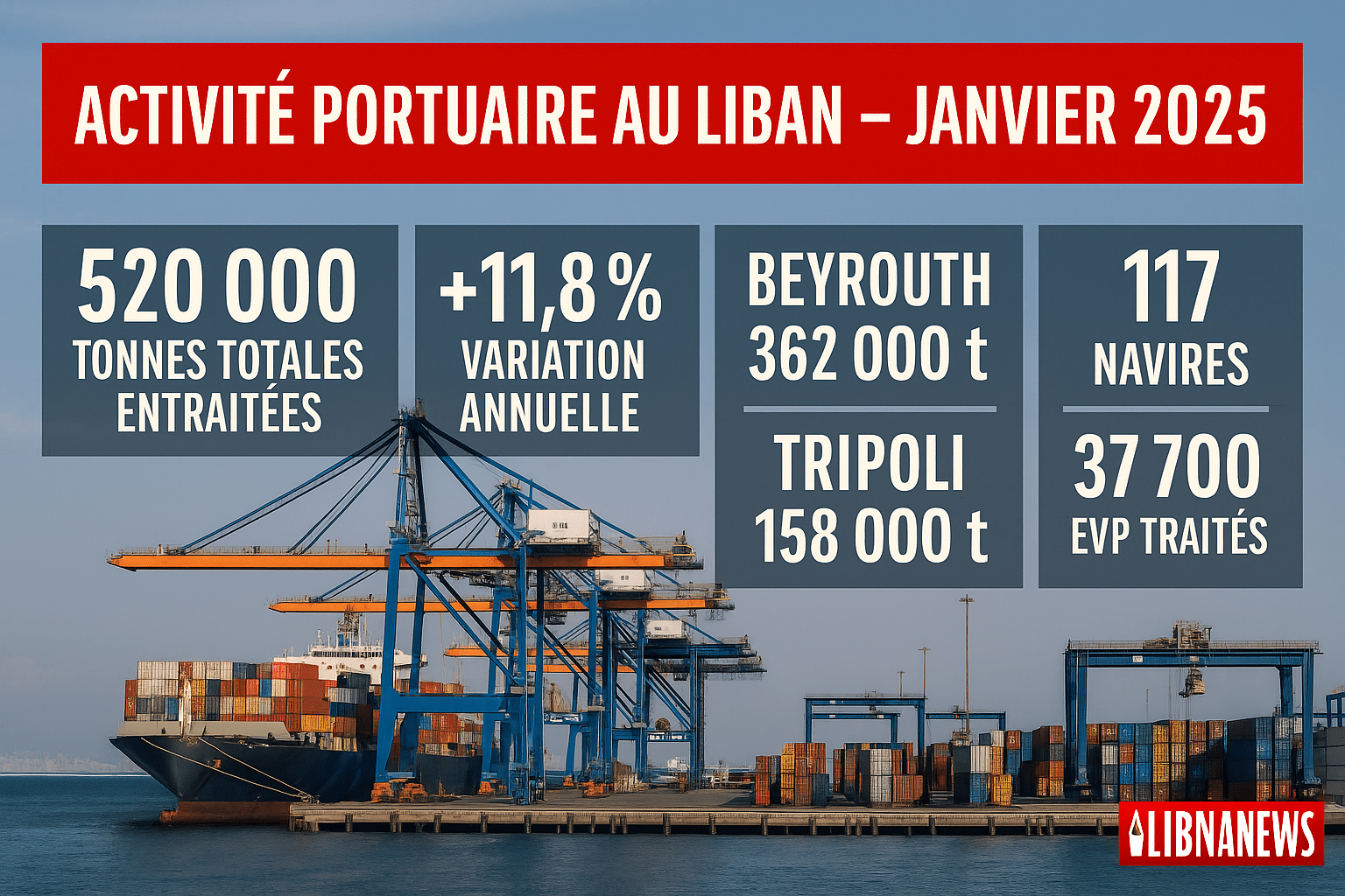 Activité portuaire en hausse en janvier 2025 à Beyrouth et Tripoli : 520 000 tonnes de marchandises traitées