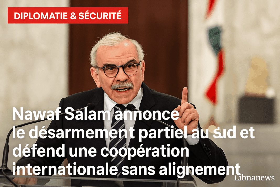 Nawaf Salam annonce le désarmement partiel au Sud et défend une coopération internationale sans alignement