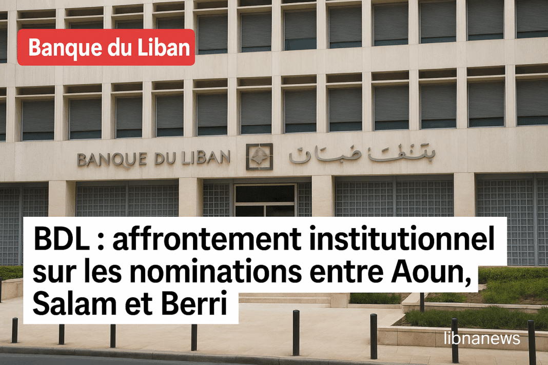 <h1>BDL : affrontement institutionnel sur les nominations entre Aoun, Salam et Berri</h1><span style="color: rgb(17, 17, 17); font-family: var(--td_default_google_font_2, "Roboto", sans-serif); font-size: 27px; font-weight: 400;">Blocage au Conseil des ministres sur fond de nominations sensibles</span>