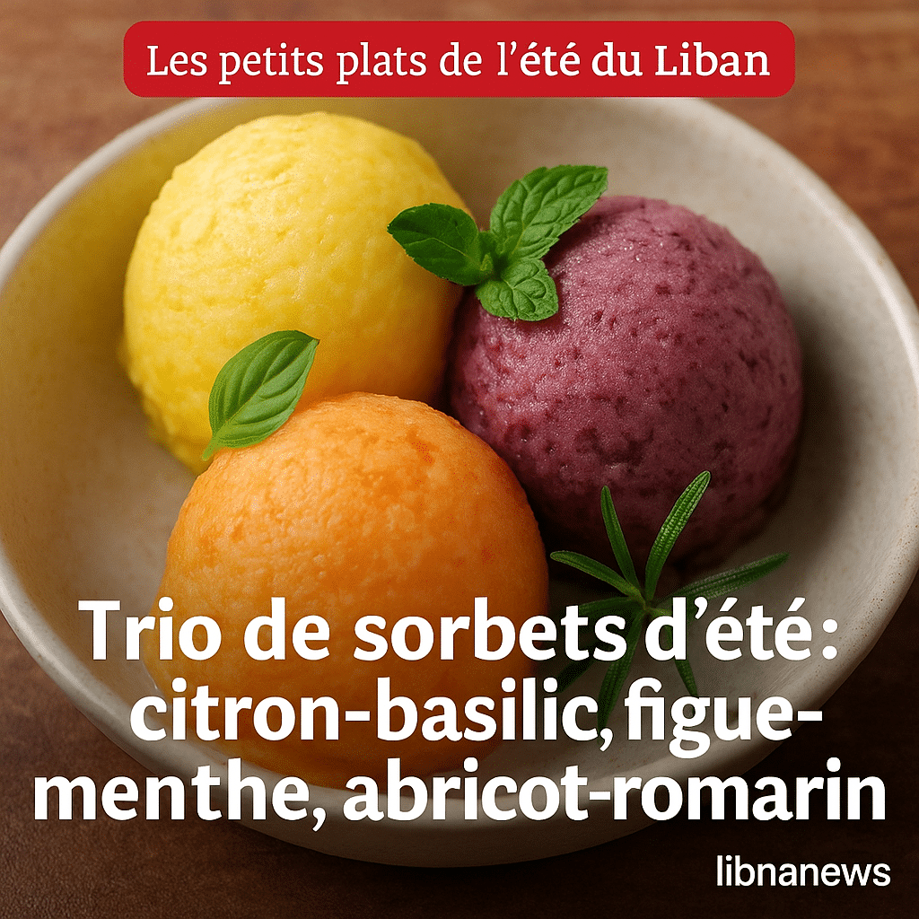 Trio de sorbets d’été : citron-basilic, figue-menthe, abricot-romarin