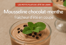 Mousseline de labneh au chocolat et menthe : fraîcheur crémeuse en coupe