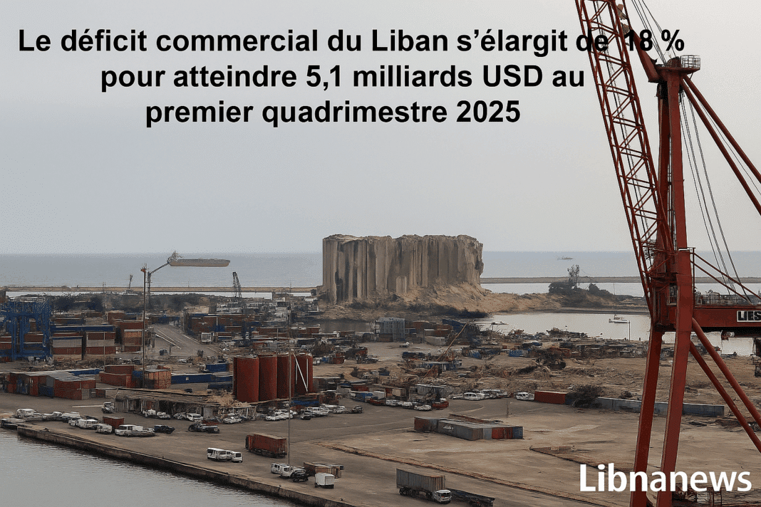 Le déficit commercial du Liban s’élargit de 13 % pour atteindre 5,1 milliards USD au premier quadrimestre 2025
