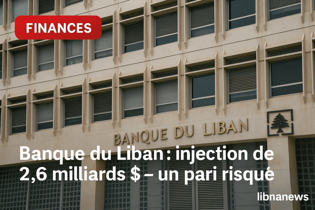 Banque du Liban : injection de 2,6 milliards $ — pari sur des réserves déjà entamées