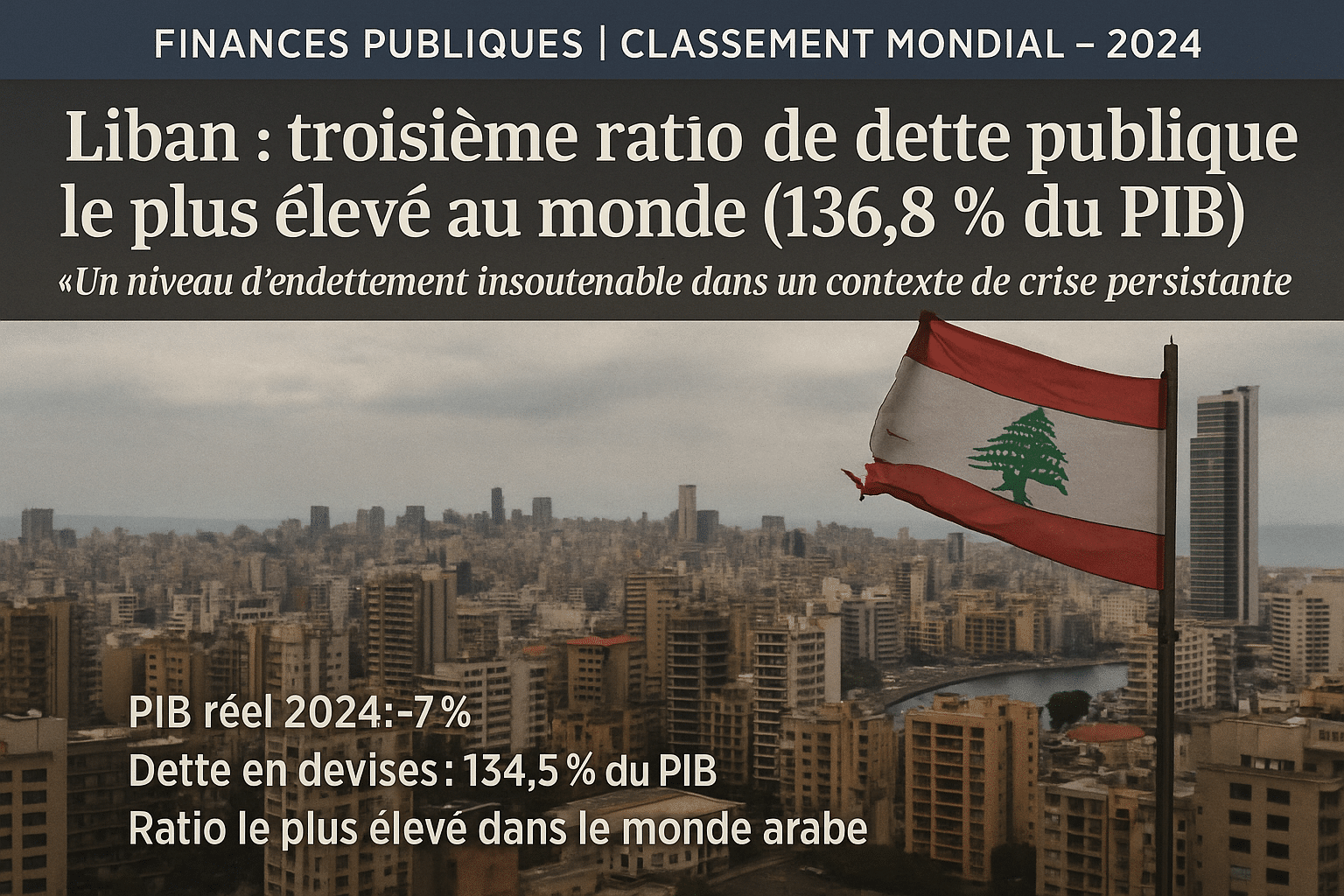 Le Liban détient en 2024 le troisième ratio de dette publique le plus élevé au monde, avec 136,8 % du PIB