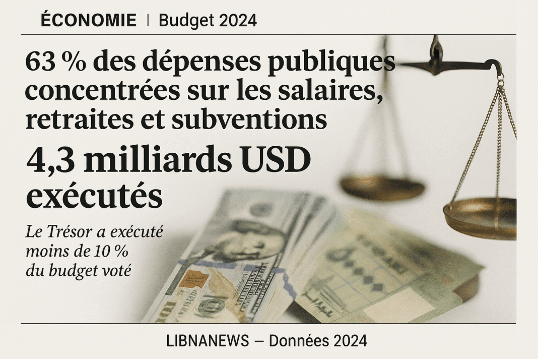 Le Liban exécute environ 4,3 milliards de dollars de dépenses publiques en 2024, concentrées à 63 % sur les salaires, retraites et subventions